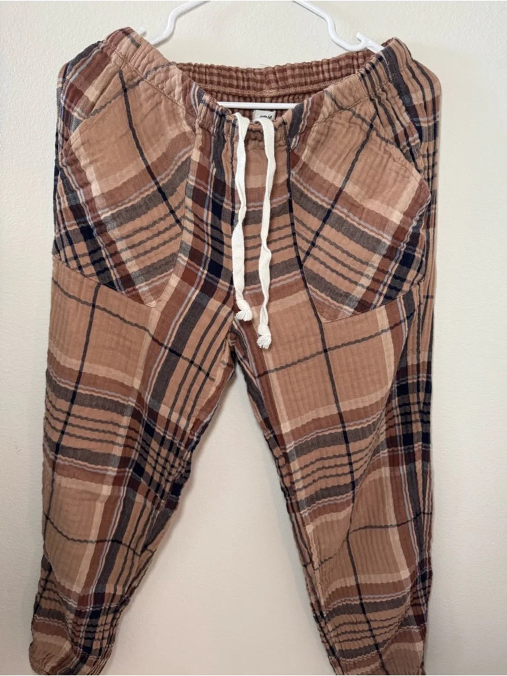Aerie Crinkle Cotton Gauze Plaid Flannel Matching Jogger Set